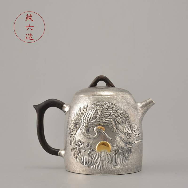 银壶 藏六造指日高升泡茶壶 纯银999纯手工小银壶日本银茶具