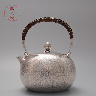 藏六造 晴川锤纹银壶 家用烧水壶日本高端茶壶999纯银纯手工银壶