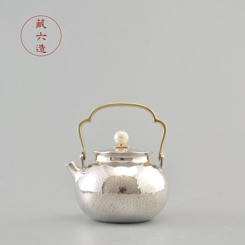 日本藏六造 鎏珠映月提梁壶 纯银999泡茶煮茶壶纯手工日本小银壶,餐饮具,茶壶,淘宝优惠券,粉丝福利购,淘宝优惠卷