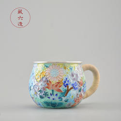藏六造 七宝烧万花主人杯 纯手工纯银999品茗杯 日式高端银茶杯