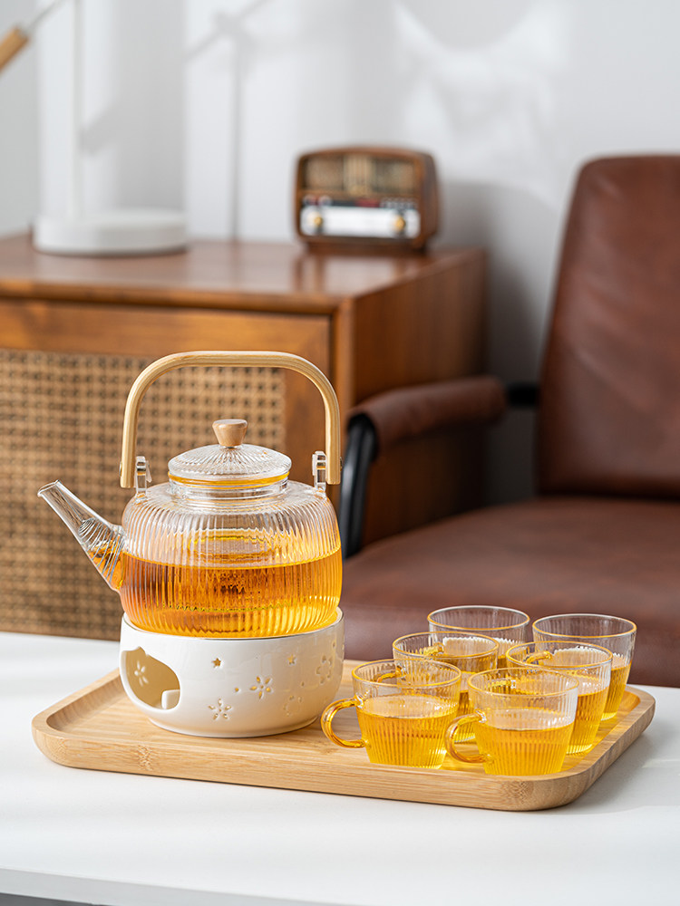 下午茶养生茶具玻璃泡花茶壶蜡烛煮茶炉电加热煮花茶水果茶壶套装