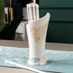 景德镇陶瓷筷子笼厨房置物架新款高颜值沥水筷子筒家用刀叉收纳盒