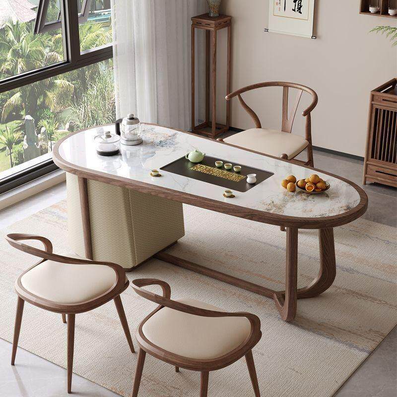 岩板茶台组合简约现代轻奢中式实木茶桌桌椅办公室家用泡茶功夫桌
