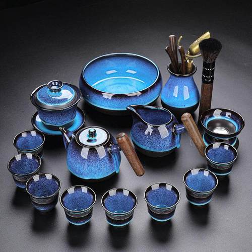 天目茶盏建盏功夫茶具套组家用简约窑变陶瓷侧把茶壶多人茶杯盖碗