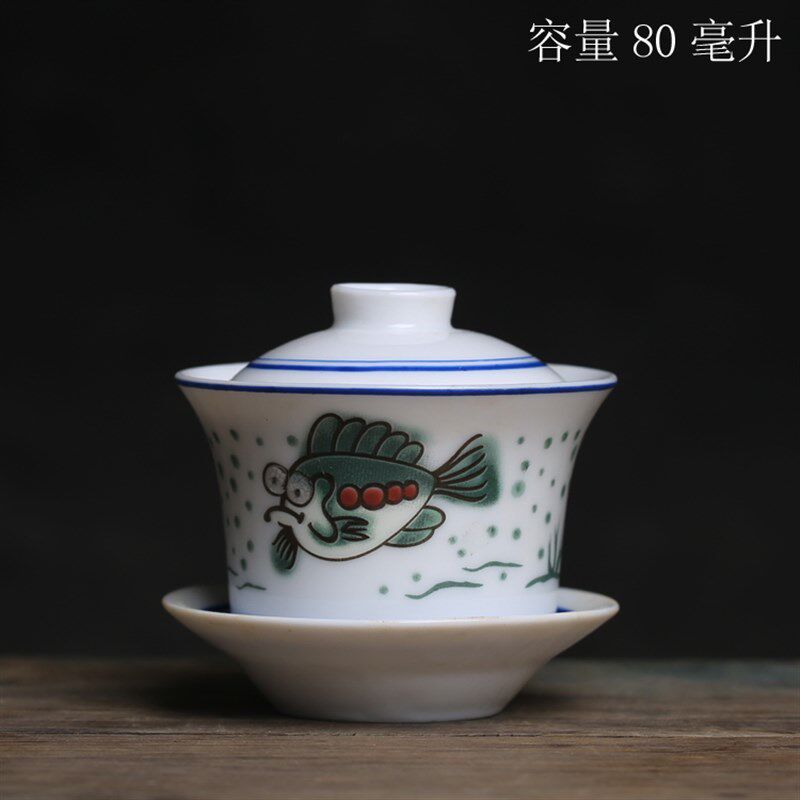 老潮州小盖碗迷你两杯功夫茶盖凹冲茶器高温釉上彩单人小号家居
