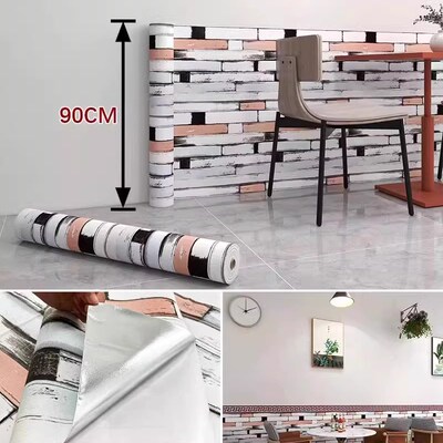 铝箔底纸款砖纹自粘墙纸饭店烧烤店防水防潮壁纸餐饮装修翻新专用