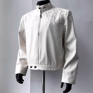 春秋高级感立领皮衣外套机车棒球服 荆棘夹克男款 cleanfit美式 短款