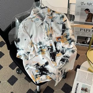 夏威夷花衬衫 宽松沙滩衬衣古着vintage复古痞帅外套潮 男300斤短袖