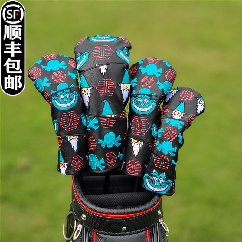 肥猫高尔夫木杆套黑色帽套骷髅头