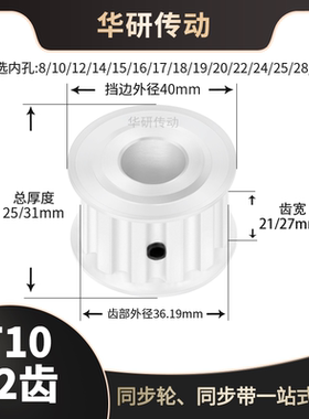 同步轮T1012齿AF型槽宽21传动轮内孔810121415同步带轮梯形皮带轮