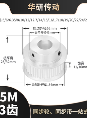 同步轮S5M33槽宽11/16BF内孔5 6 8 10 12 12714同步带轮S5M配件轮