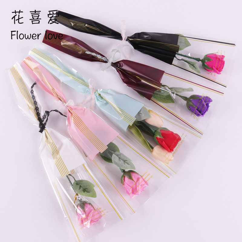 花喜爱三生线玫瑰花袋单支袋花束包装袋半透明塑料鲜花袋包花材料
