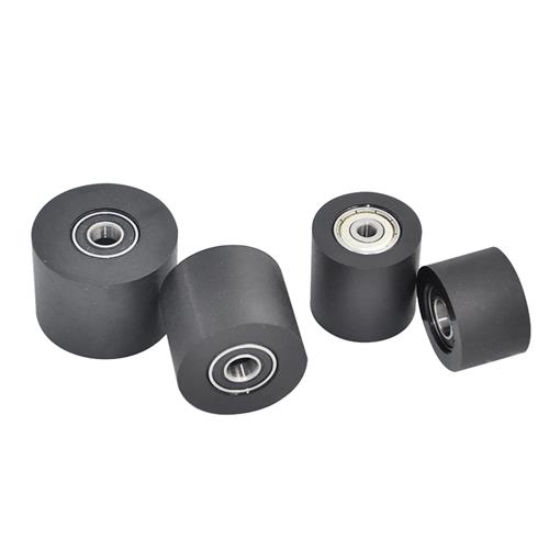 聚氨酯轴承胶套不锈钢螺杆滑轮双轴承加宽橡胶轮口罩机滚轮包胶轮