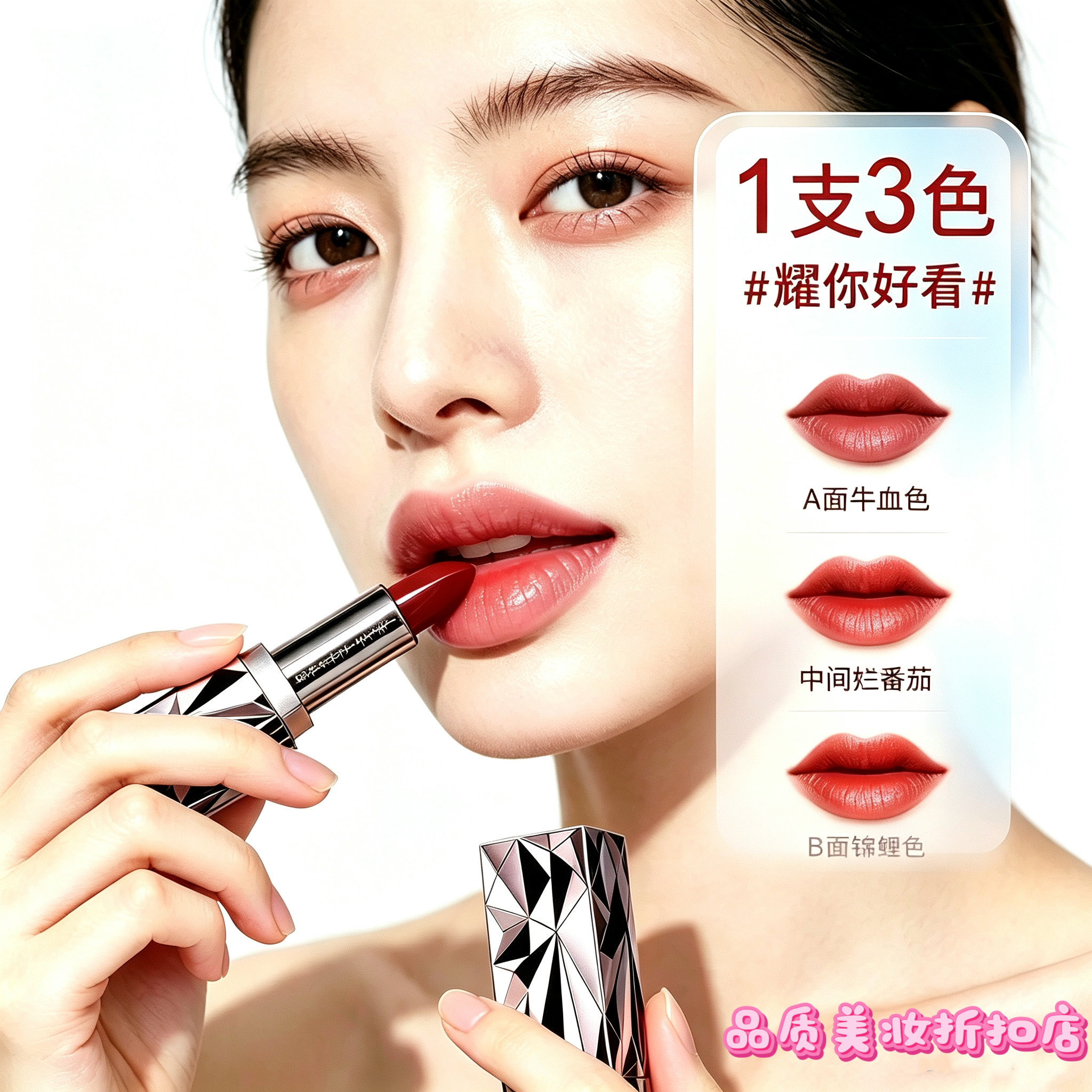 一支三色口红滋润保湿雾面哑光不唇膏/口红