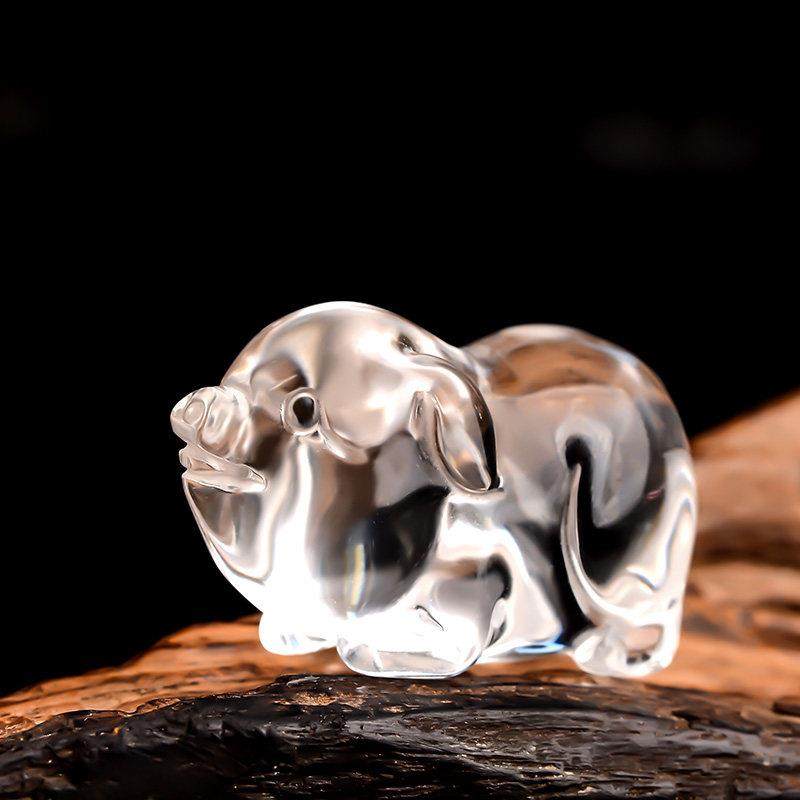 2026天然白水晶十二生肖小摆件本命年属猪吉祥物客厅桌面摆设家居