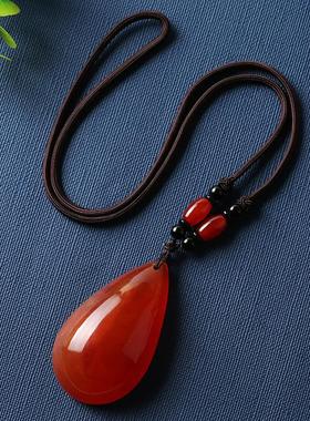 2025复古风秋冬琥珀蜜蜡项链长款大气高档血珀毛衣链吊坠男女时尚