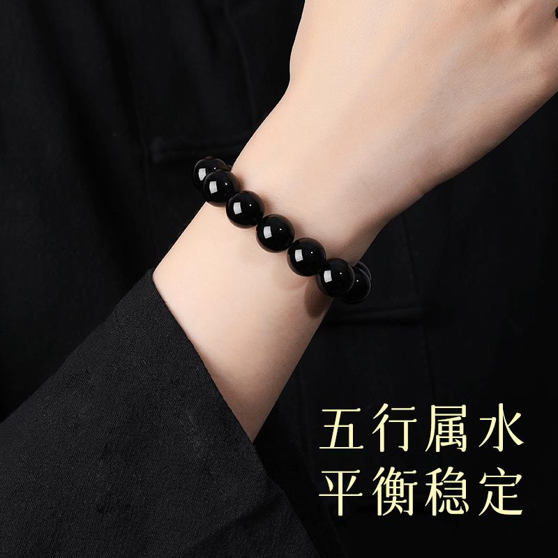 2025天然黑曜石手串转运珠护身男女款水晶手链银耀石本命年蛇情侣