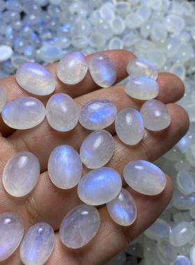 2025天然蓝月光戒面裸石蛋面DIY编绳绕线镶嵌戒指吊坠手链耳钉白