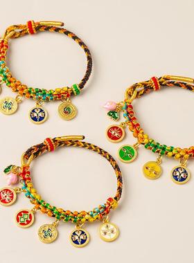 2025手工编织藏式手绳本命年五路财神手链男女民族风桃花结唐卡彩