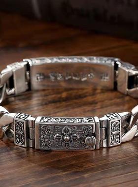 2025高档六字真言梵文手链手镯 复古马尾辫手链男女款复古蝙蝠手