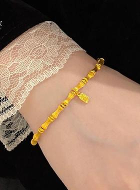 2025新中式复古沙金拉丝小福牌丝绒竹节手链节节高生竹子手串女送