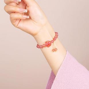 2025巴度珠宝草莓晶手串猫爪狐狸天然粉水晶手链ins小众送女朋友