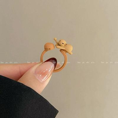 2026敲敲攒功德可爱小狗木鱼戒指个性创意打工人解压食指戒开口指