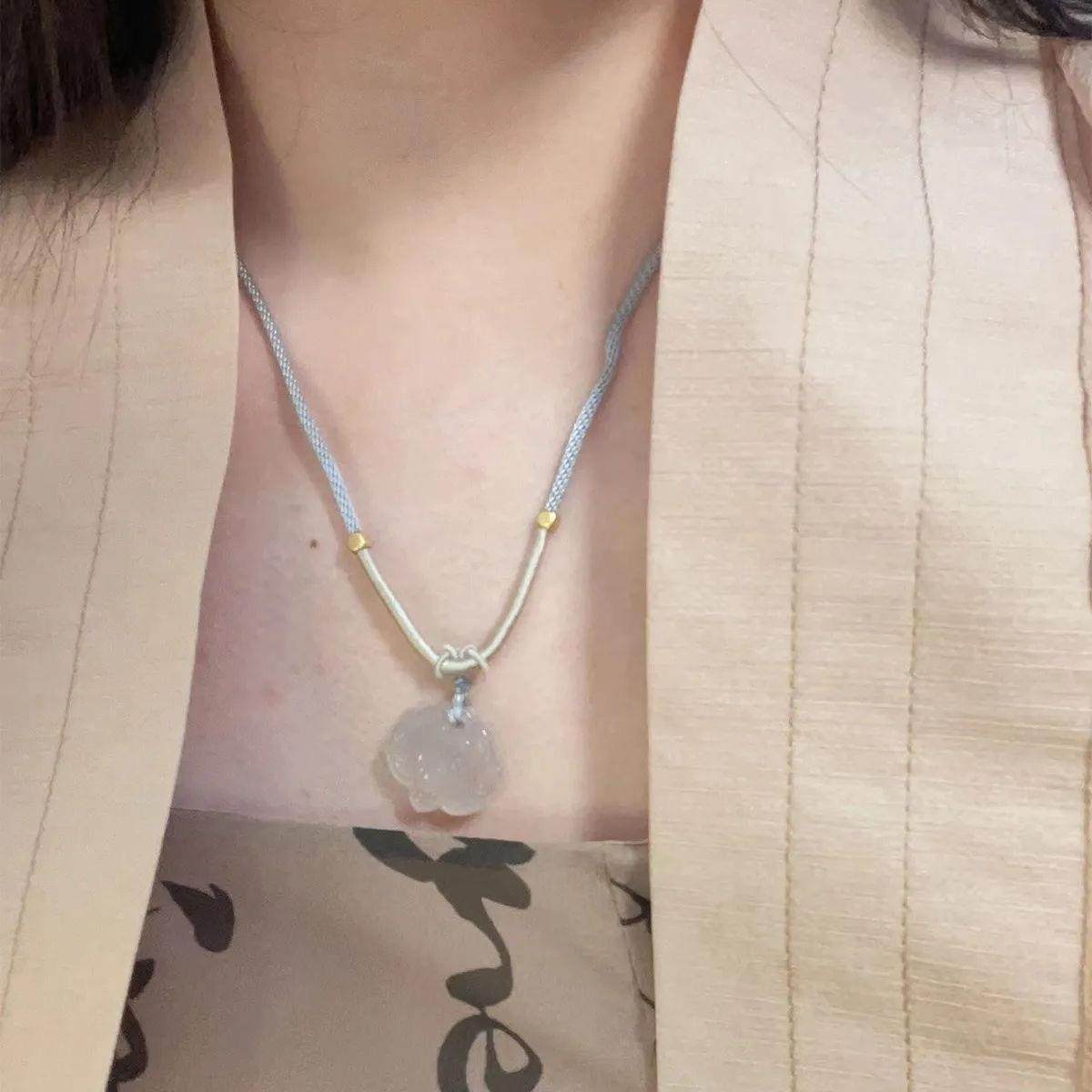 2025禅意莲花新中式仿玉髓莲花古风吊坠简约百搭礼物百搭编织项链,饰品/流行首饰/时尚饰品新,项链,淘宝优惠券,粉丝福利购,淘宝优惠卷