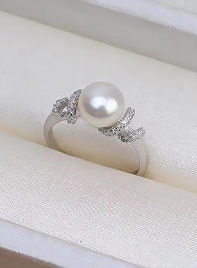 2025简约正圆淡水心音白金色淡水珍珠活口可调节馒头珍珠戒指