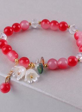 2025新款显白高级感双色玻璃珠手链铃兰花串珠手串闺蜜学生礼物饰