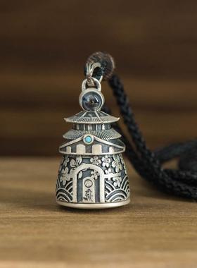 2025千叶泰银复古可打开装东西的佛塔项链胎毛心经吊坠空心男女士
