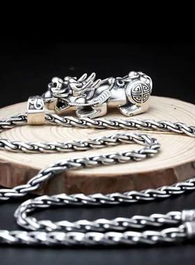 2025七尚泰银招财祥瑞貔貅吊坠男女士项链复古时尚个性潮霸气挂件