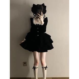 法式覆古千金风连衣裙少女秋冬季高级感生日礼服收腰蛋糕蓬蓬裙子