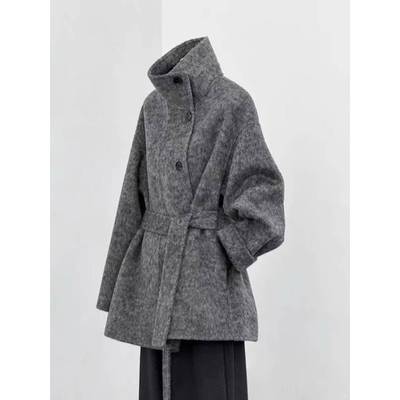 灰色短款双面羊绒大衣女2024新款秋冬季小个子韩系呢子羊毛呢外套