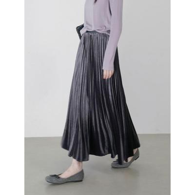 2025秋冬季新款覆古高腰丝绒半身裙女中长款A字裙百褶裙显瘦裙子