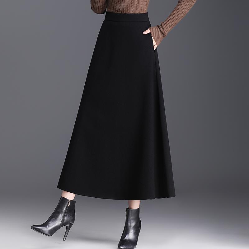 黑色毛呢半身裙秋冬款女士气质长裙配大衣冬裙新款半裙高级裙子女