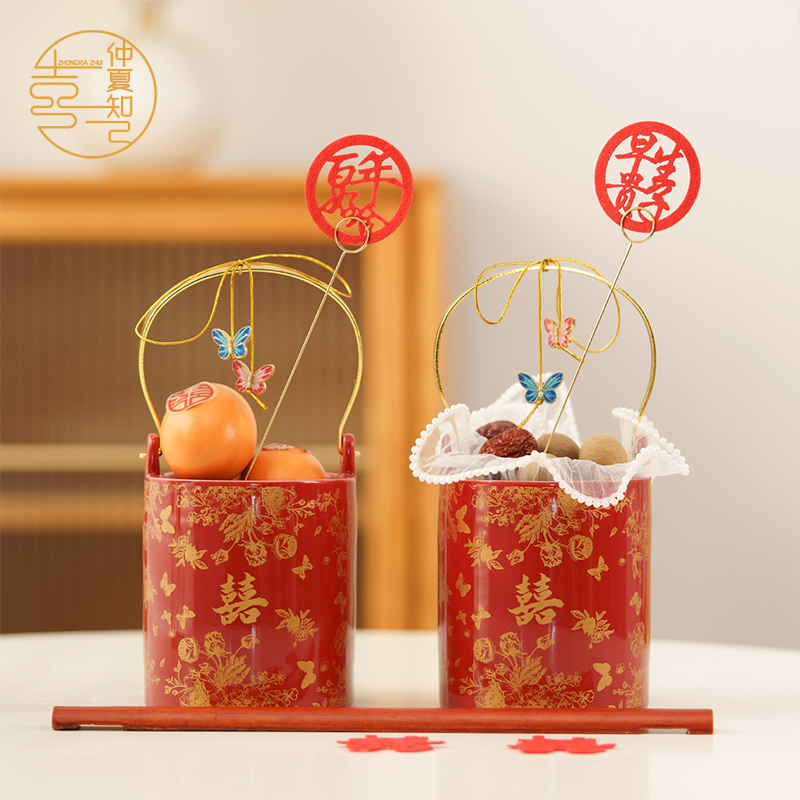 仲夏知己子孙桶一对红色陪嫁套装结婚新婚礼物送新娘婚礼喜庆陪嫁