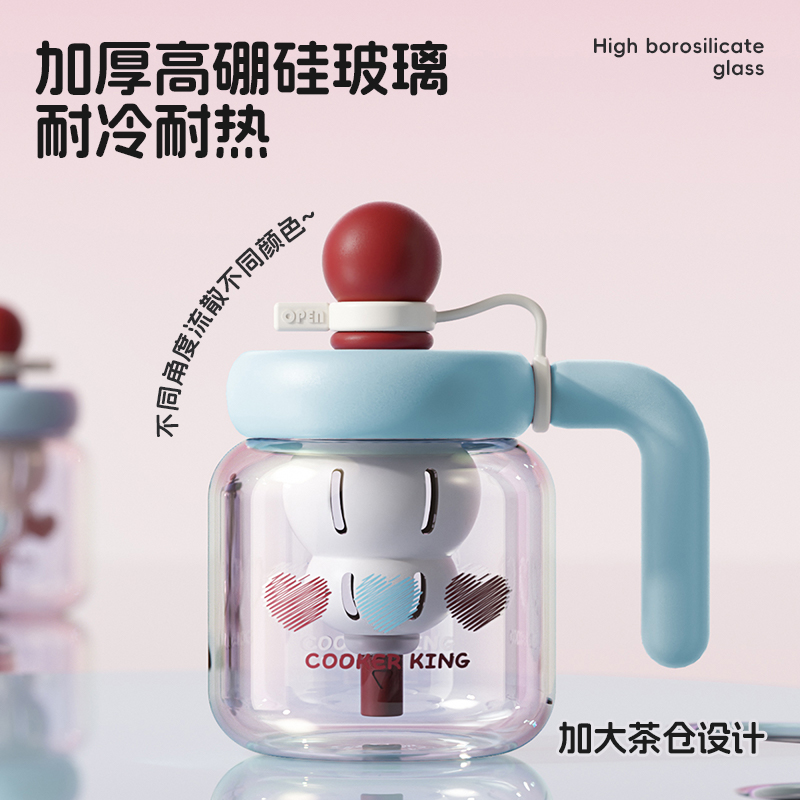 炊大皇高颜值玻璃杯水杯高硼硅带把手夏天办公室大容量吸管杯子女