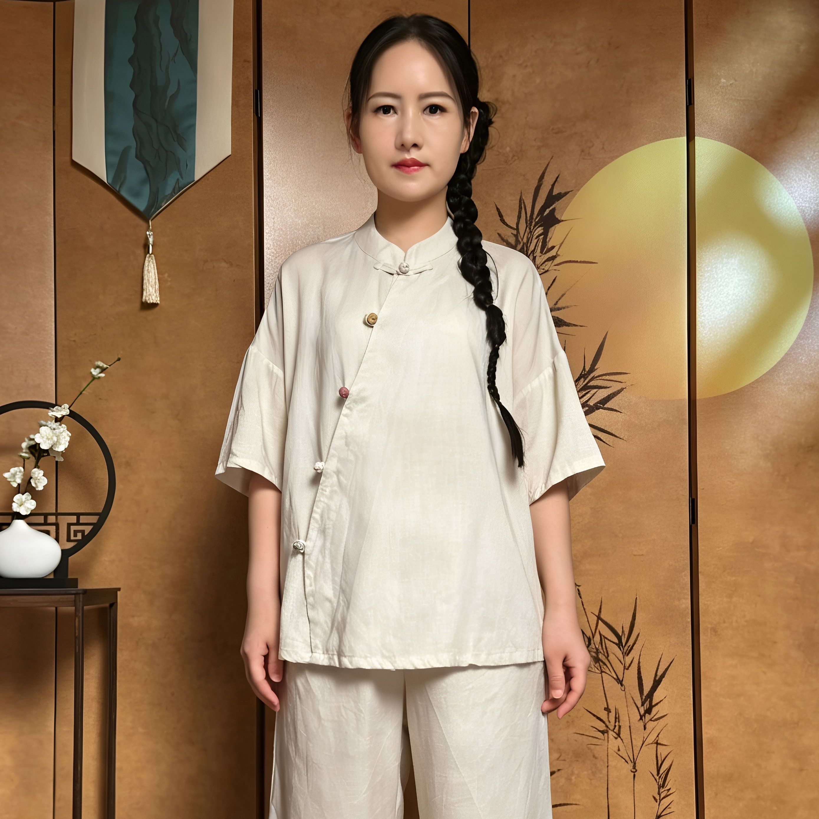 [单上衣]禅意新中式天丝亚麻太极服女夏季斜门襟居士修行服禅修服