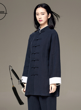 沽唐记水波纹加厚棉麻太极服女 秋冬季春男太极拳练功服表演出服