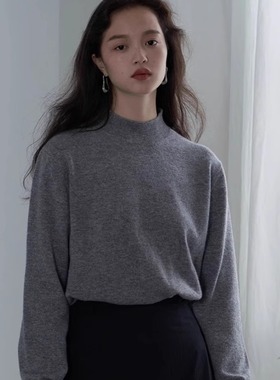 复古灰色羊绒半高领内搭毛衣女秋冬显瘦高级感宽松针织打底衫上衣
