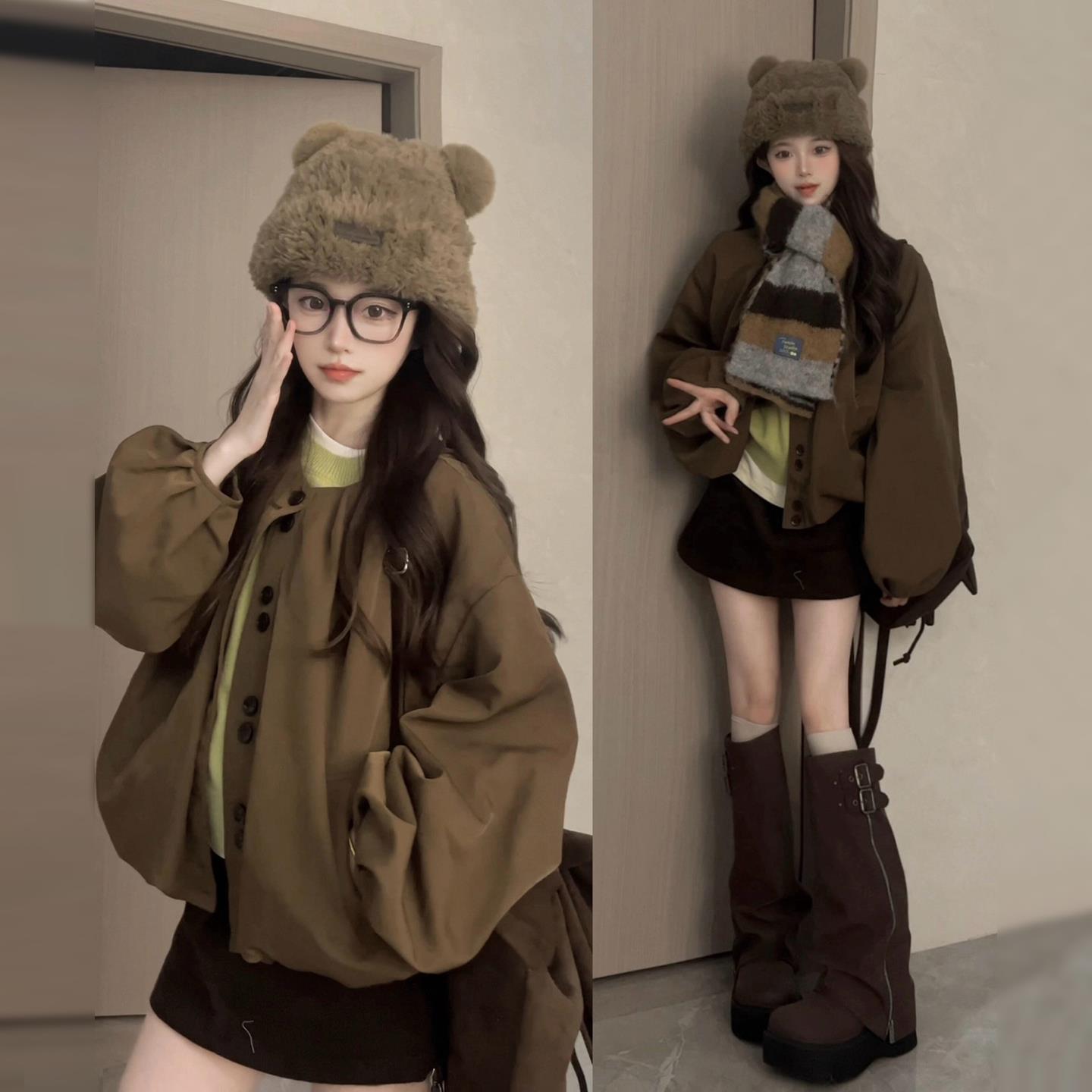 韩系美拉德花苞夹克外套