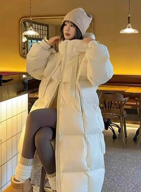 反季韩版连帽加厚羽绒棉服女宽松中长款面包服冬季新款过膝外套