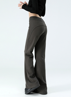 提臀加绒加厚微喇叭裤女秋冬高腰宽松显瘦灰色休闲裤运动瑜伽卫裤