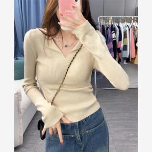 设计感纯欲毛衣打底衫 法式 女秋装 针织衫 欧货上衣ins潮 Polo领长袖