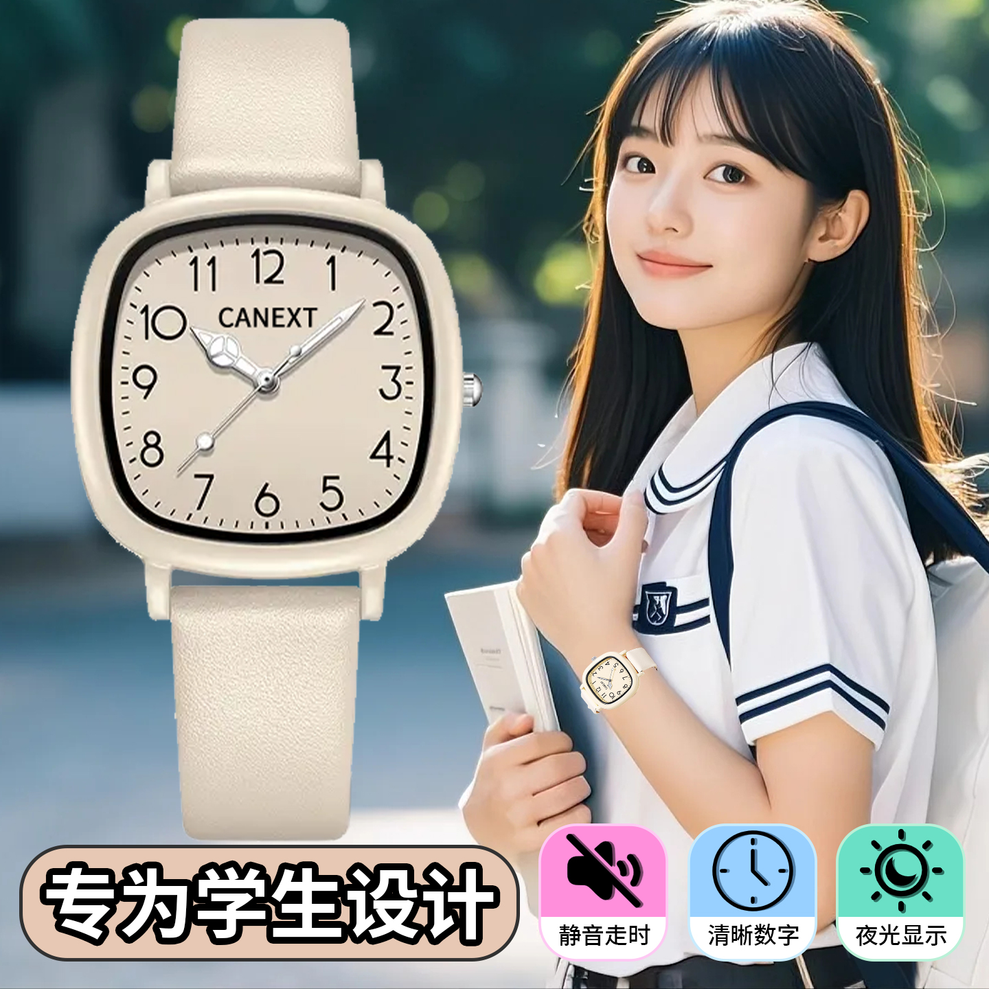 初高中学生手表女款2025新款高颜值显白百搭学院风防水夜光石英表