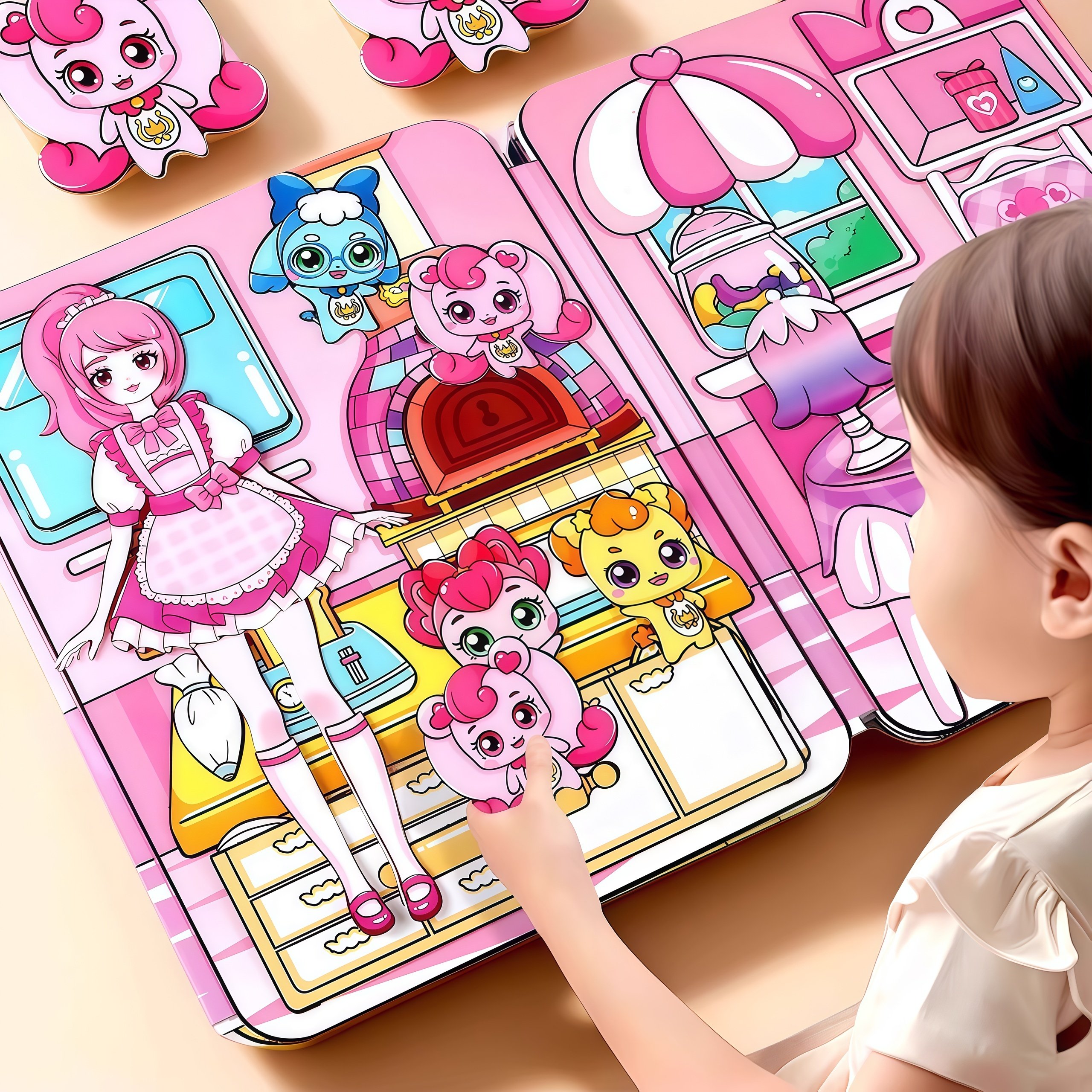 爱心奇妙萌可玩具磁力安静书甜心贴纸甜品店蛋糕超市全套贴画女孩儿童