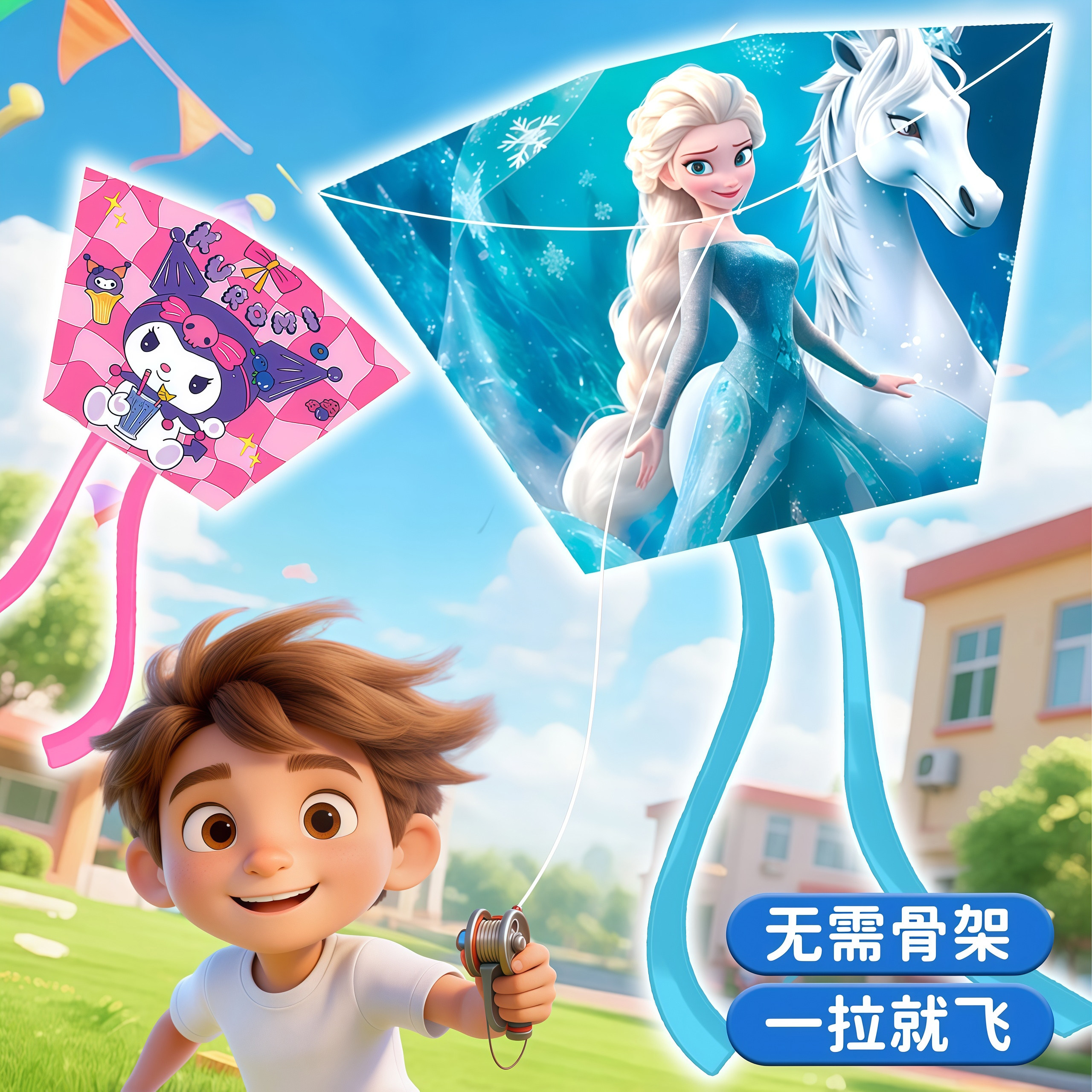儿童户外玩具口袋风筝便携大号微风易飞天新手专用卡通无骨风筝大