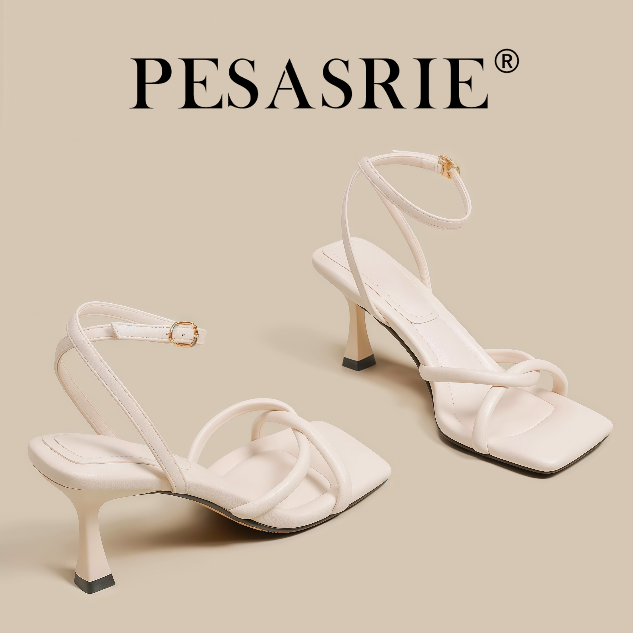 PESASRIE/柏萨尼高档轻奢凉鞋2026年新款高级感法式交叉带女简约