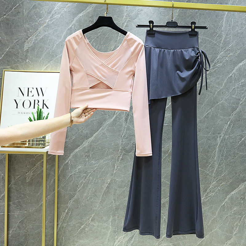 一体杯长袖健身衣瑜伽服套装